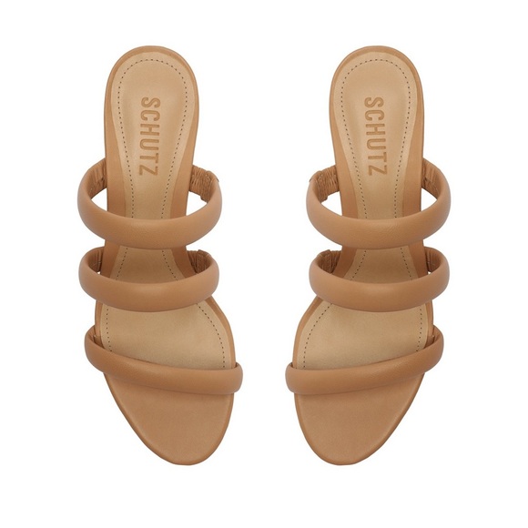 NWOB Schutz Women’s Olly Mid Block Nappa Leather Sandals in Honey Beige size 10 - Picture 1 of 8